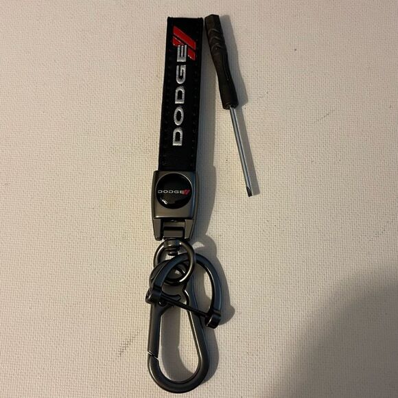 Dodge Challenger fob keychain in black leather NWT - Picture 1 of 4